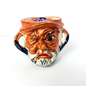 Vintage Grumpy Squinty Eyed Old SAILOR Man Vintage Toby Covered SUGAR Bowl Japan